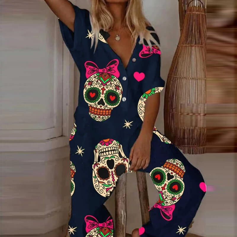 Sugar Skull Print One Piece Jumpsuit