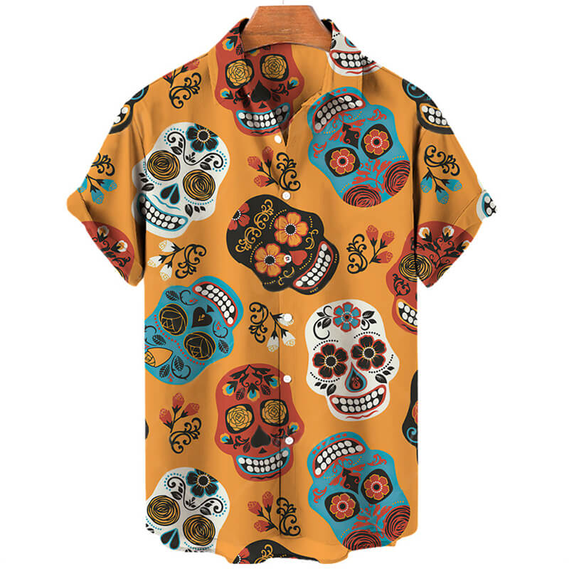 Sugar Skull Print Polyester Hawaiian Shirt | Gthic.com