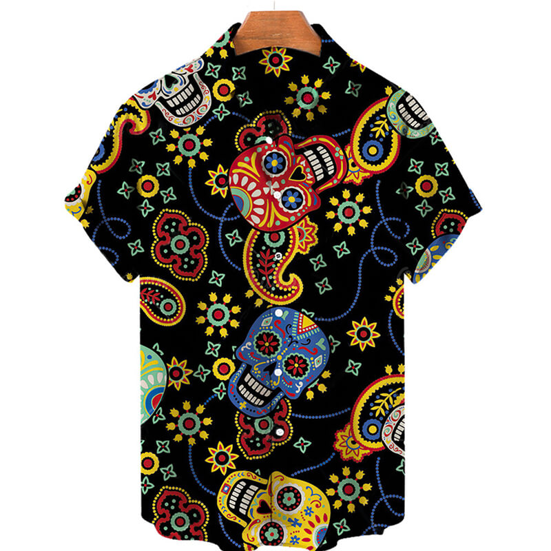 Sugar Skull Print Polyester Hawaiian Shirt | Gthic.com