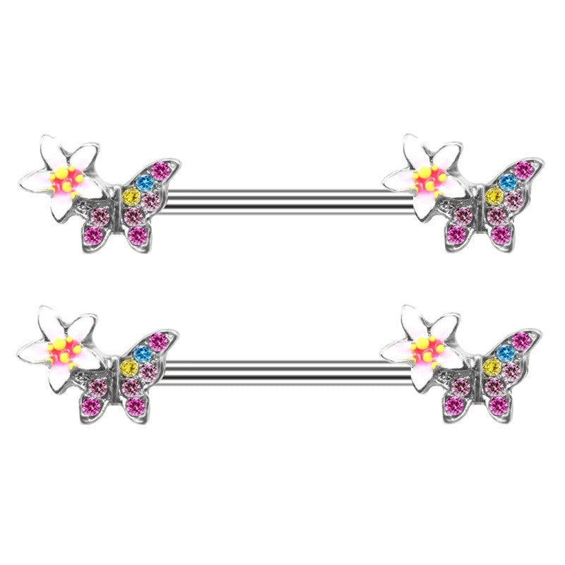 Sun Flower Design Butterfly Alloy Nipple Ring | Gthic.com