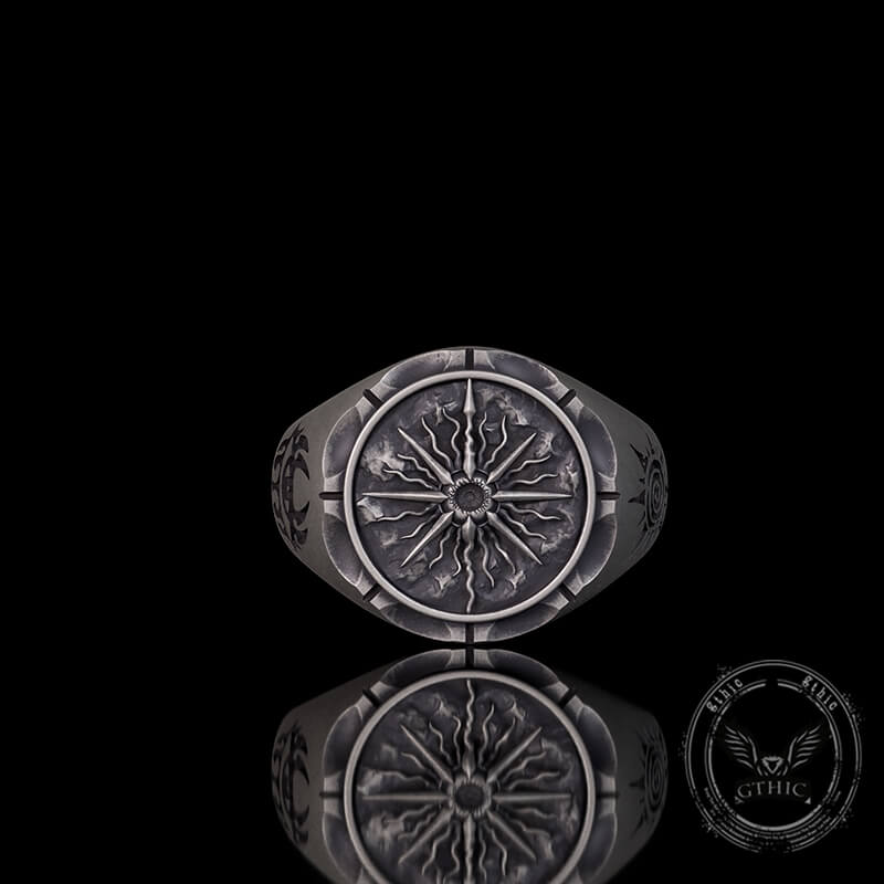Sun Moon Compass Sterling Silver Ring | Gthic.com