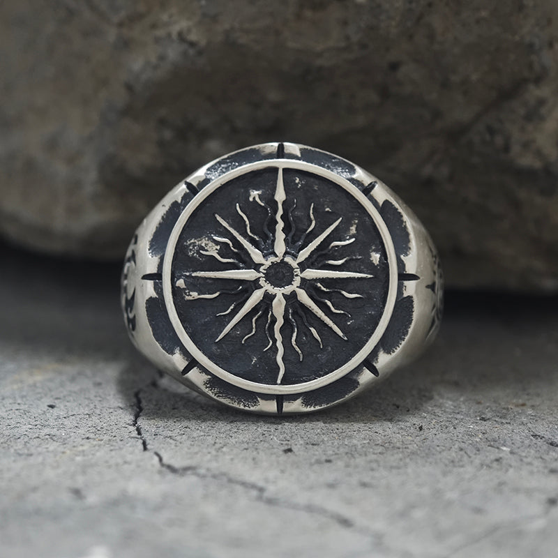 Sun Moon Compass Sterling Silver Ring