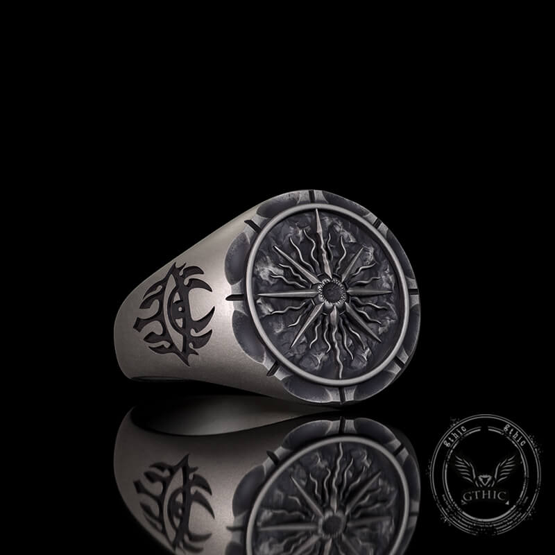 Sun Moon Compass Sterling Silver Ring