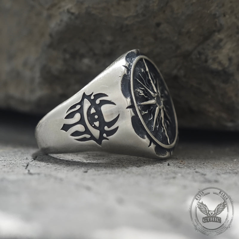 Sun Moon Compass Sterling Silver Ring