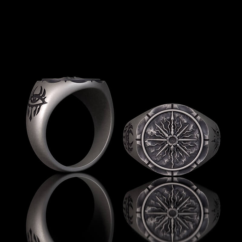 Sun Moon Compass Sterling Silver Ring | Gthic.com