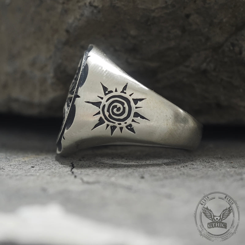 Sun Moon Compass Sterling Silver Ring