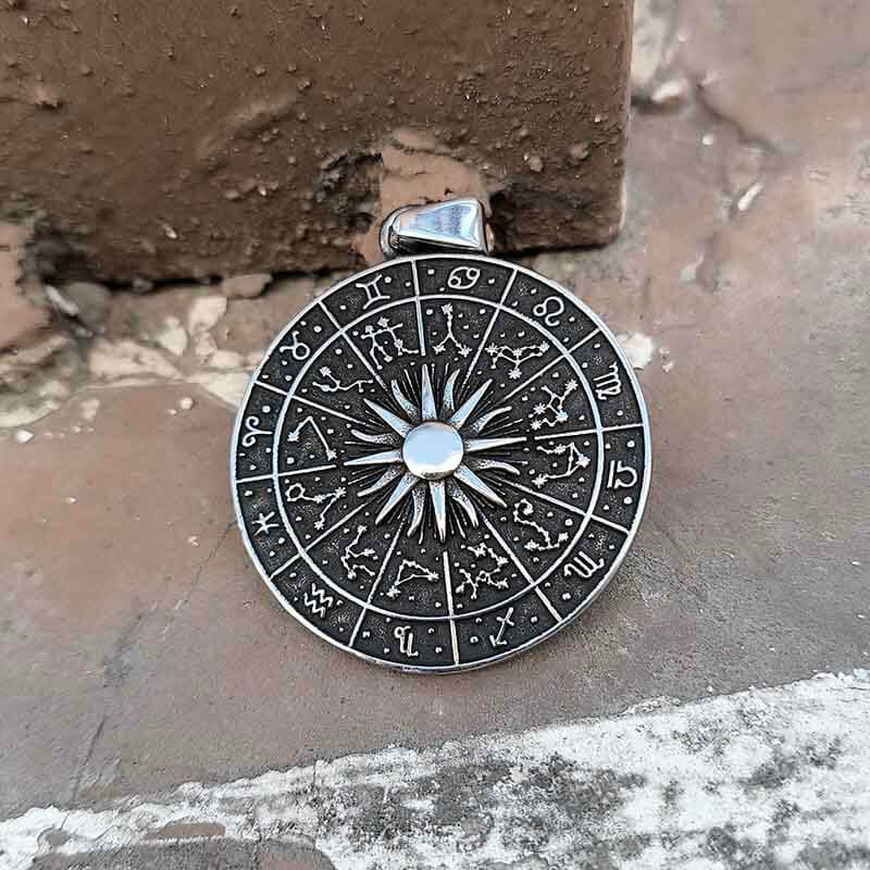 Sun Sigil 12 Zodiac Stainless Steel Pendant | Gthic.com