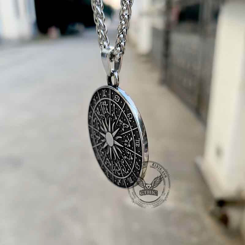 Sun Sigil 12 Zodiac Stainless Steel Pendant | Gthic.com