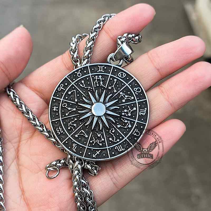 Sun Sigil 12 Zodiac Stainless Steel Pendant | Gthic.com