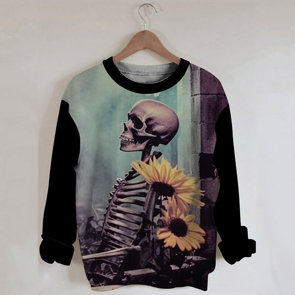 Sunflower Skull Polyester Gothic Sweatshirt