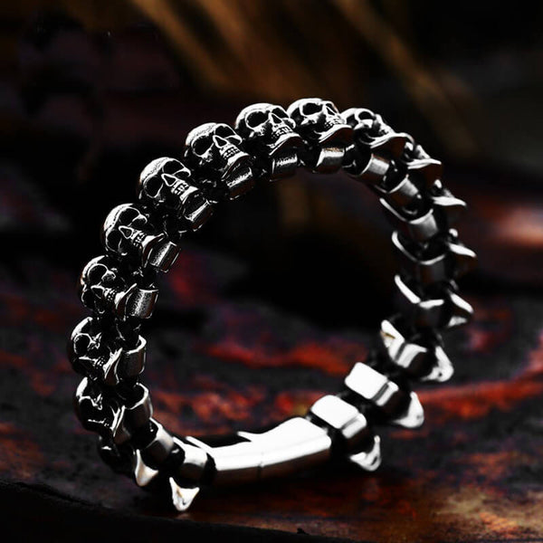 Surrounded Skulls Stainless Steel Bracelet | Gthic.com