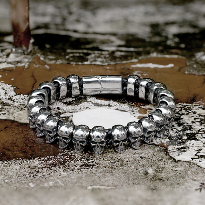 Surrounded Skulls Stainless Steel Bracelet | Gthic.com