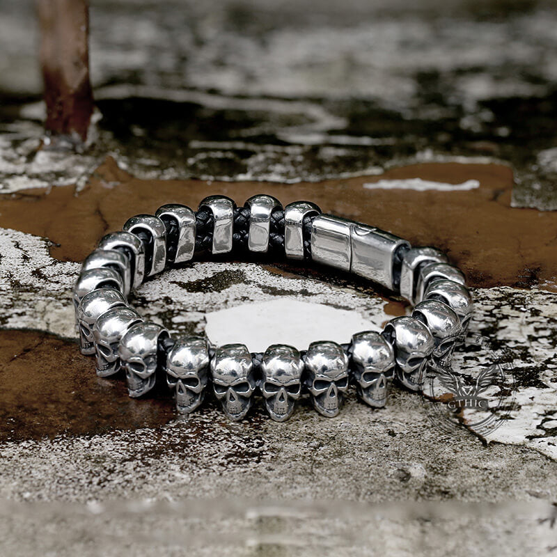 Surrounded Skulls Stainless Steel Bracelet | Gthic.com