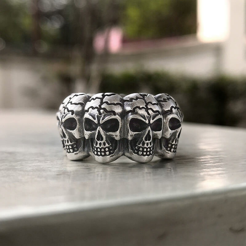 Surrounded Titanium Sterling Silver Skull Ring | Gthic.com