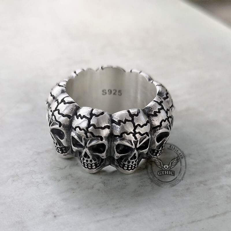 Surrounded Titanium Sterling Silver Skull Ring | Gthic.com