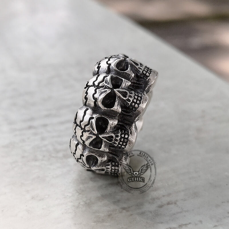 Surrounded Titanium Sterling Silver Skull Ring
