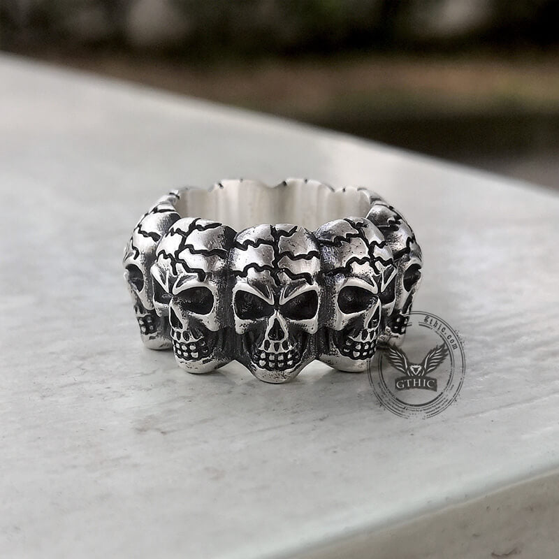 Surrounded Titanium Sterling Silver Skull Ring | Gthic.com