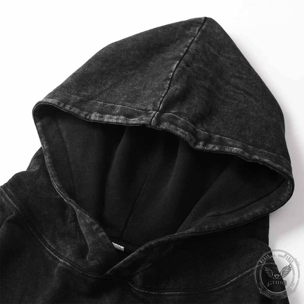 Black Simple Solid Color Vintage Washed Hoodie Sweatshirt