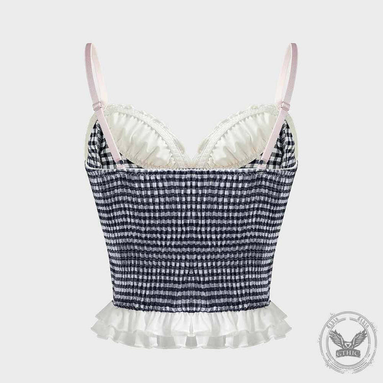 Sweet Plaid Lace Paneled Drawstring Camisole | Gthic.com