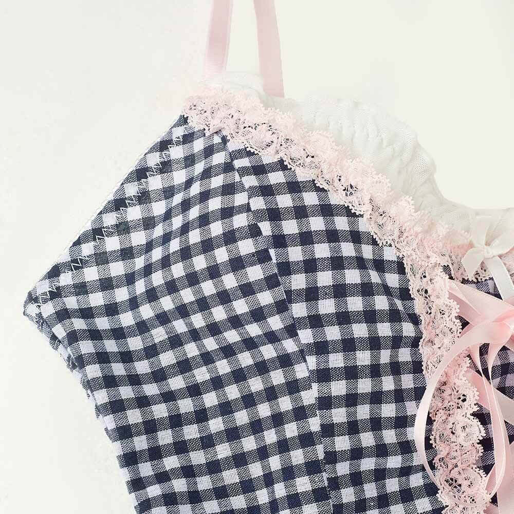 Sweet Plaid Lace Paneled Drawstring Camisole | Gthic.com