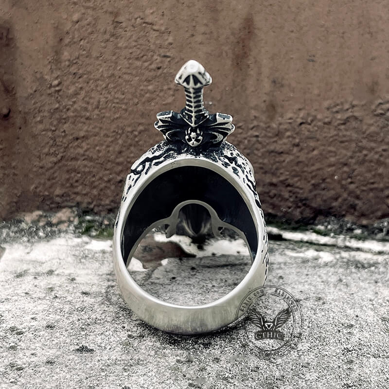 Sword Piercing Skull Sterling Silver Ring | Gthic.com