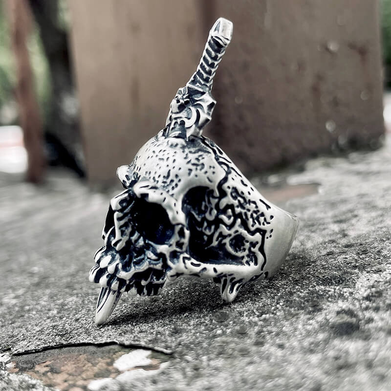 Sword Piercing Skull Sterling Silver Ring | Gthic.com