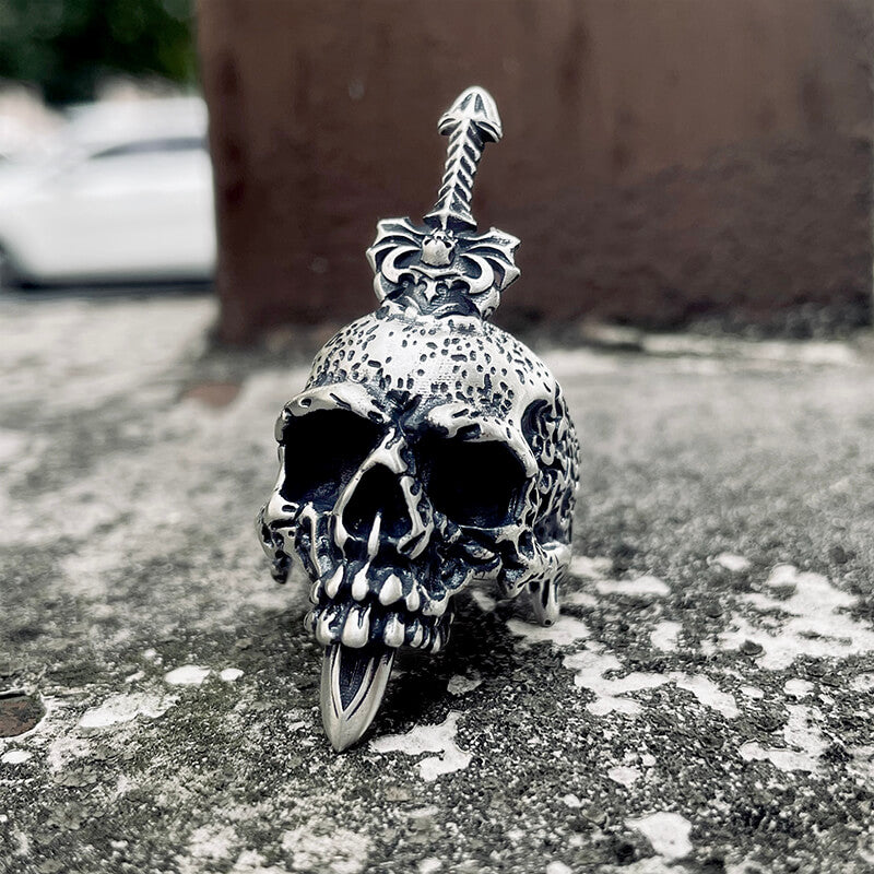 Sword Piercing Skull Sterling Silver Ring | Gthic.com