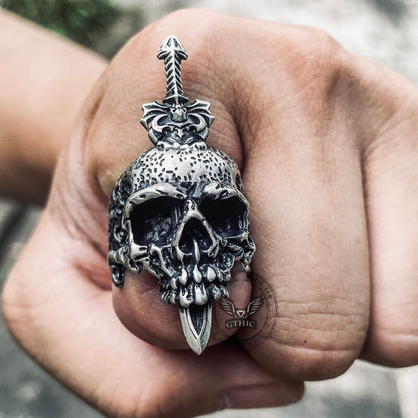 Sword Piercing Skull Sterling Silver Ring