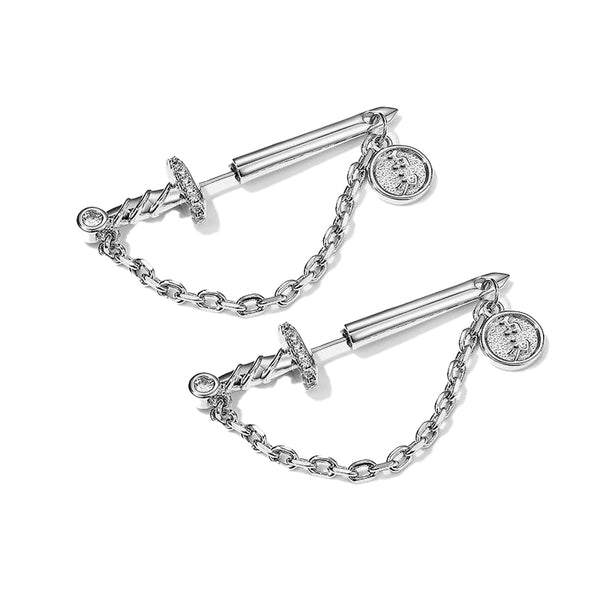 Sword with Chain Silver Plated Copper Earrings | Gthic.com