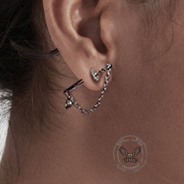 Sword with Chain Silver Plated Copper Earrings | Gthic.com