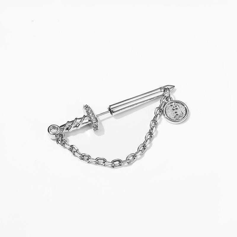 Sword with Chain Silver Plated Copper Earrings | Gthic.com