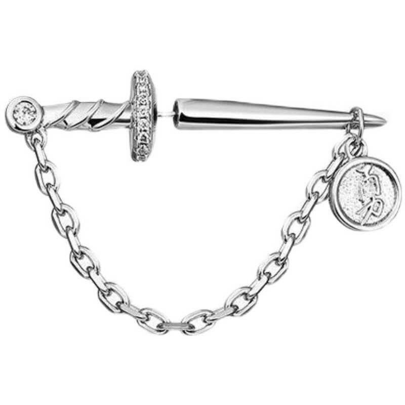 Sword with Chain Silver Plated Copper Earrings | Gthic.com