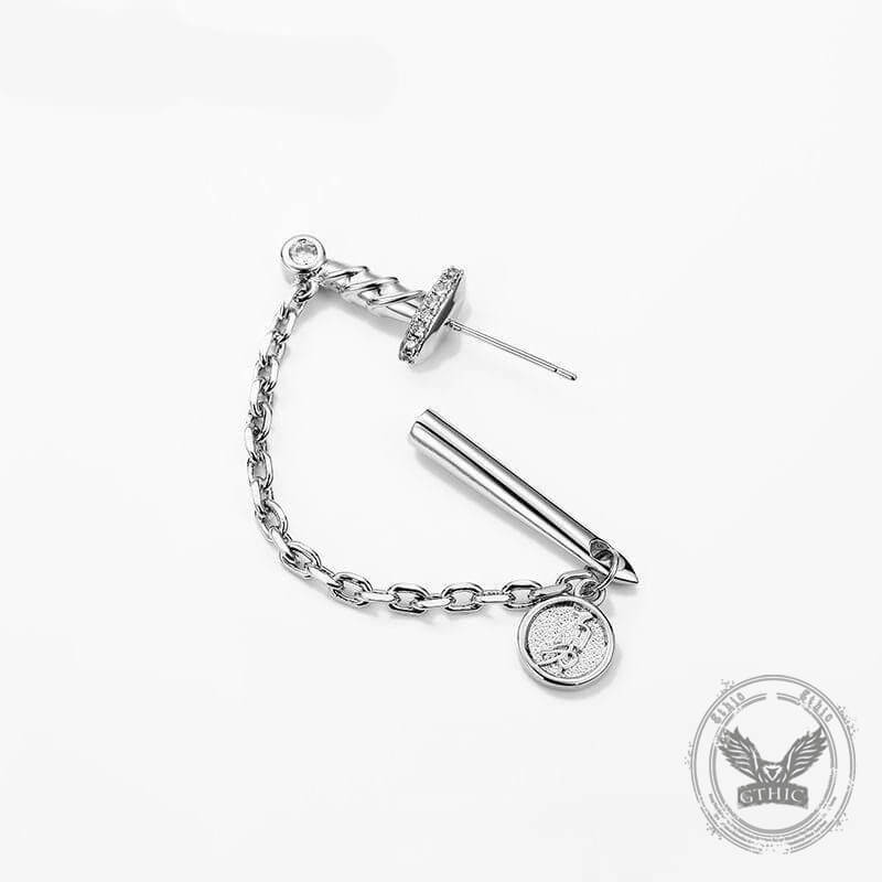 Sword with Chain Silver Plated Copper Earrings | Gthic.com