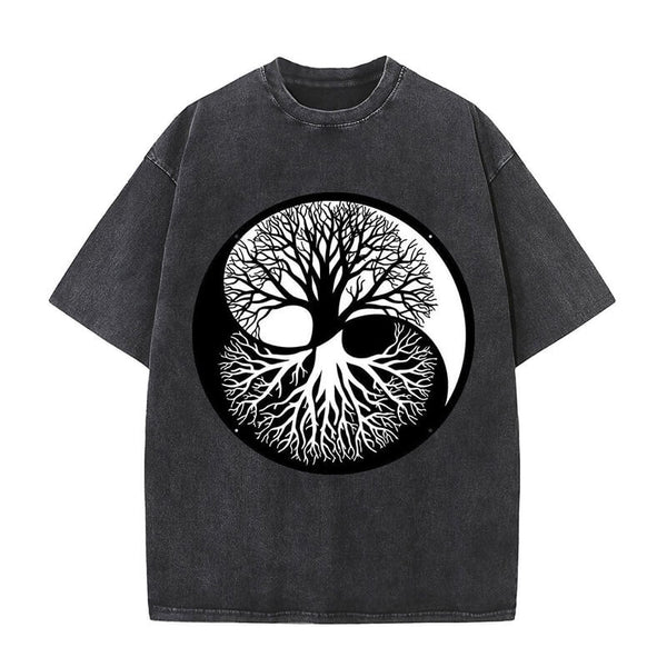 Tai Chi Tree Of Life Viking Washed T-shirt | Gthic.com