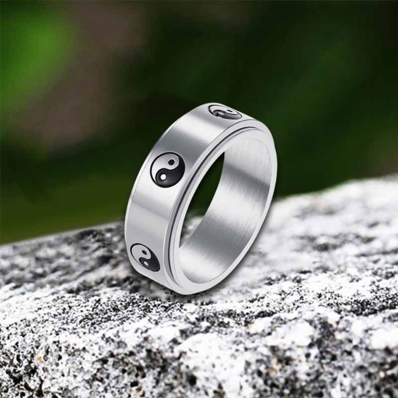 Tai Chi Yin Yang Fish Stainless Steel Spinner Ring | Gthic.com