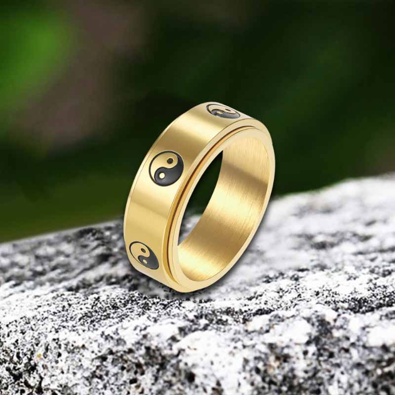 Tai Chi Yin Yang Fish Stainless Steel Spinner Ring | Gthic.com
