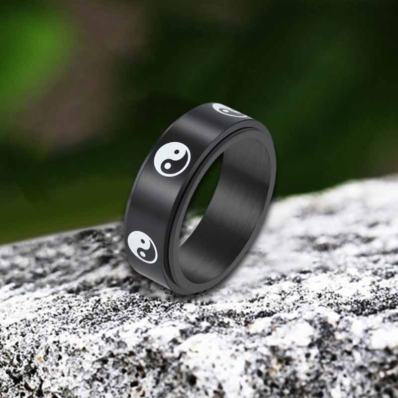 Tai Chi Yin Yang Fish Stainless Steel Spinner Ring