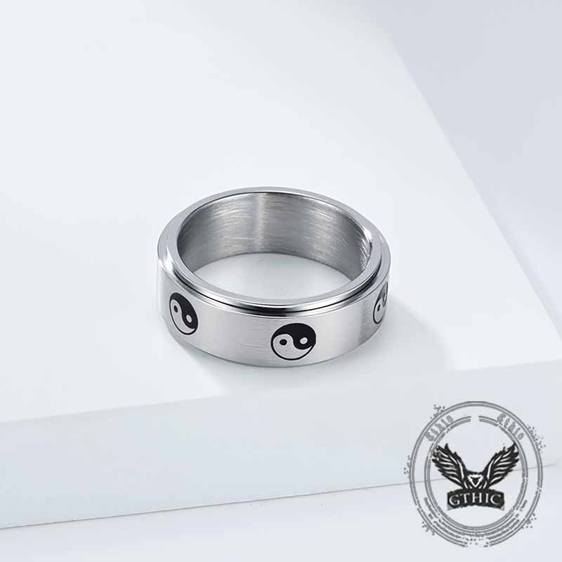 Tai Chi Yin Yang Fish Stainless Steel Spinner Ring