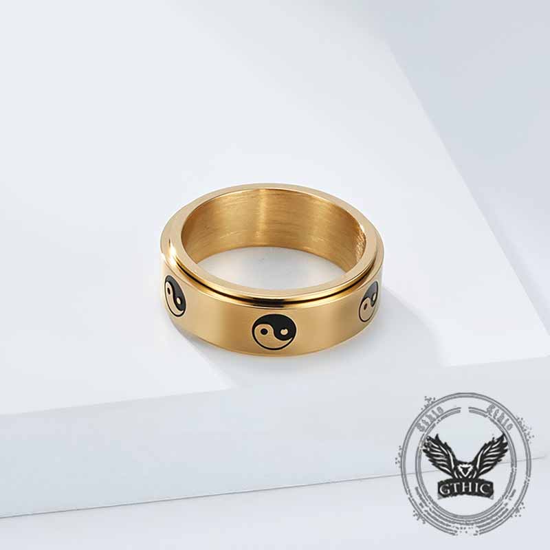 Tai Chi Yin Yang Fish Stainless Steel Spinner Ring