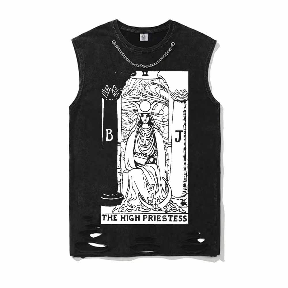 Tarot Card The High Priestess Vintage Washed T-shirt Vest Top