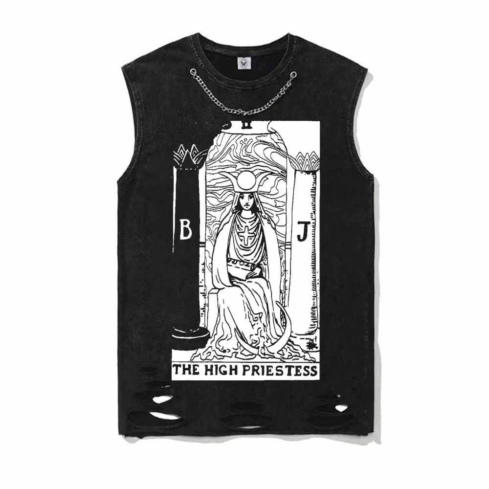 Tarot Card The High Priestess Vintage Washed Vest Top