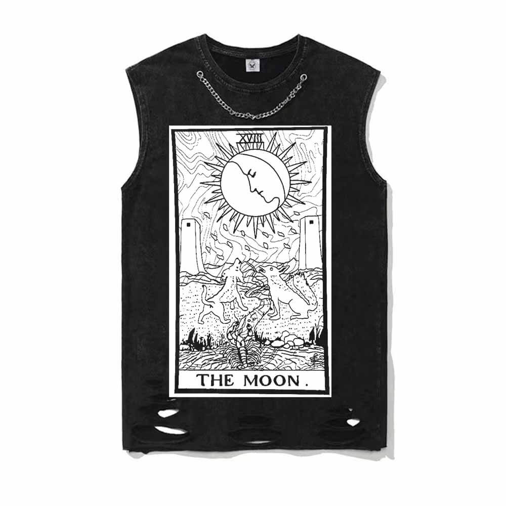 Tarot Card The Moon Vintage Washed T-shirt Vest Top | Gthic.com
