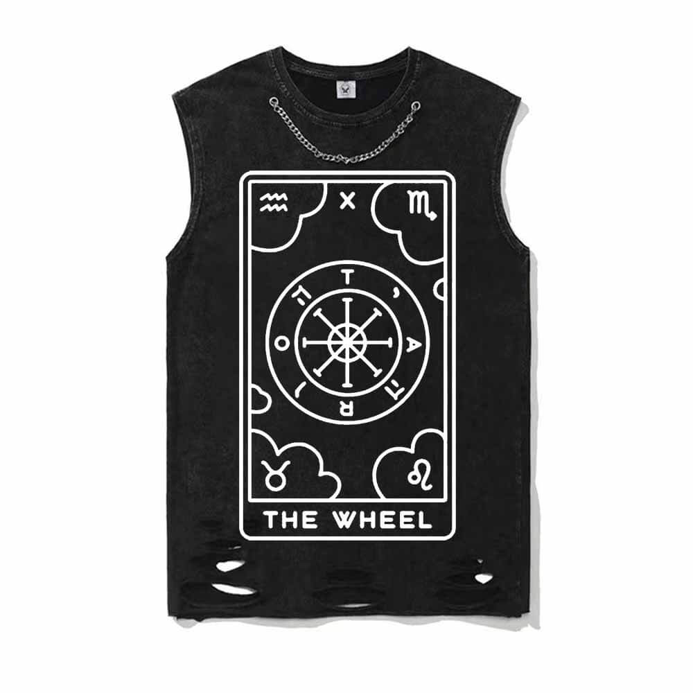 Tarot Card The Wheel Vintage Washed T-shirt Vest Top | Gthic.com