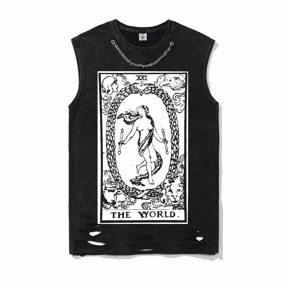 Tarot Card The World Vintage Washed T-shirt Vest Top