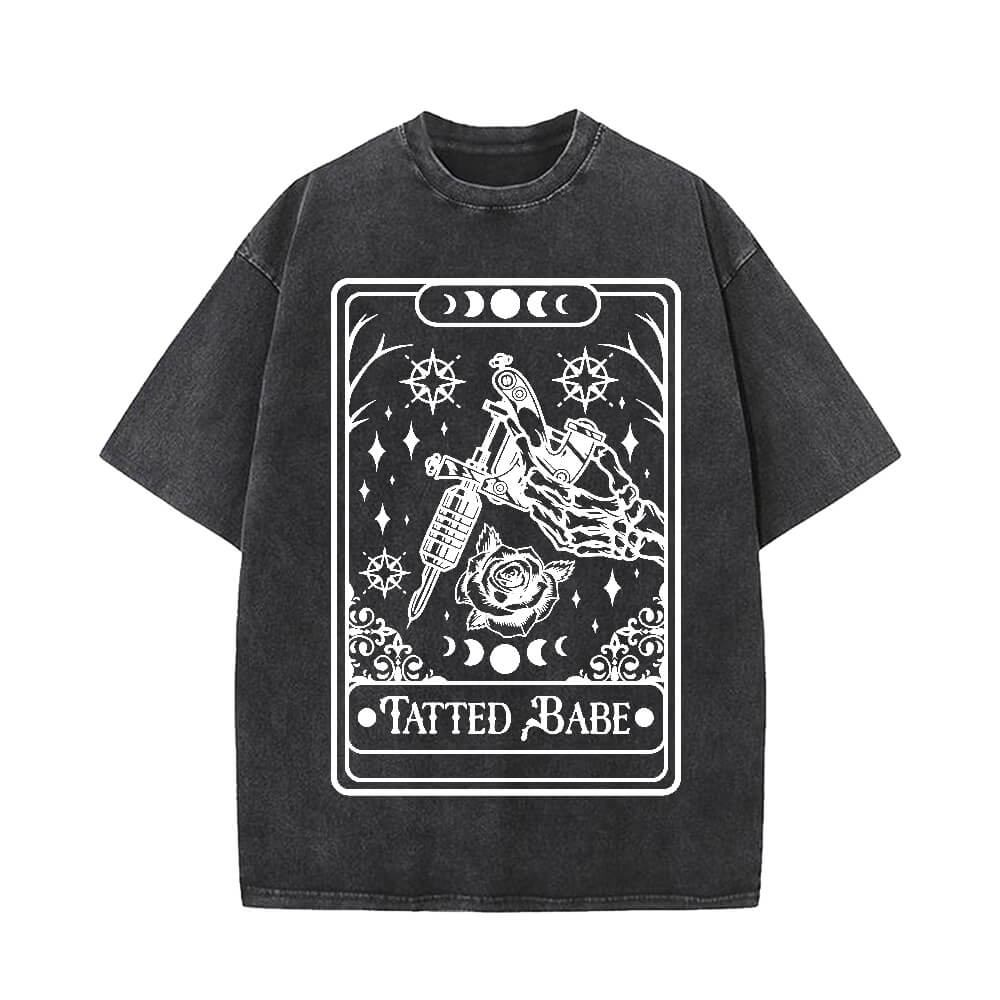 Tatted Babe Tarot Card Vintage Washed T-shirt | Gthic.com