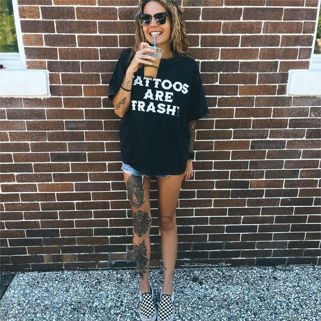 Tattoos Are Trashy Round Neck Short Sleeve T-shirt | Gthic.com