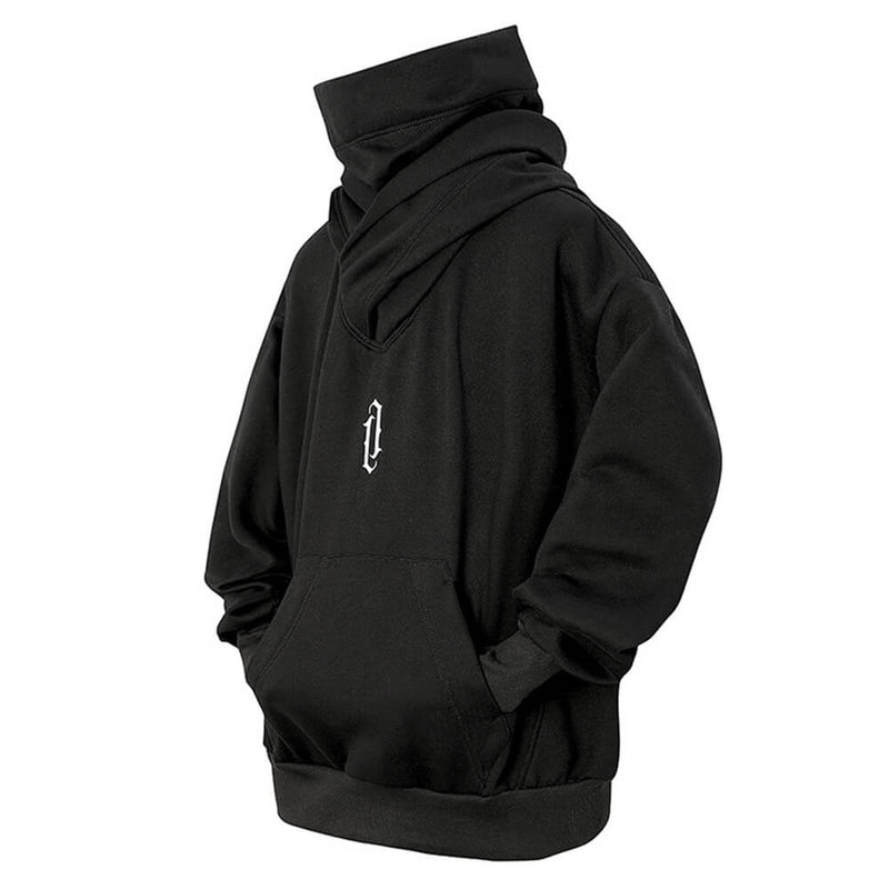 Tech Style Loose Solid Color Pile Collar Hoodie