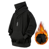 Tech Style Loose Solid Color Pile Collar Hoodie