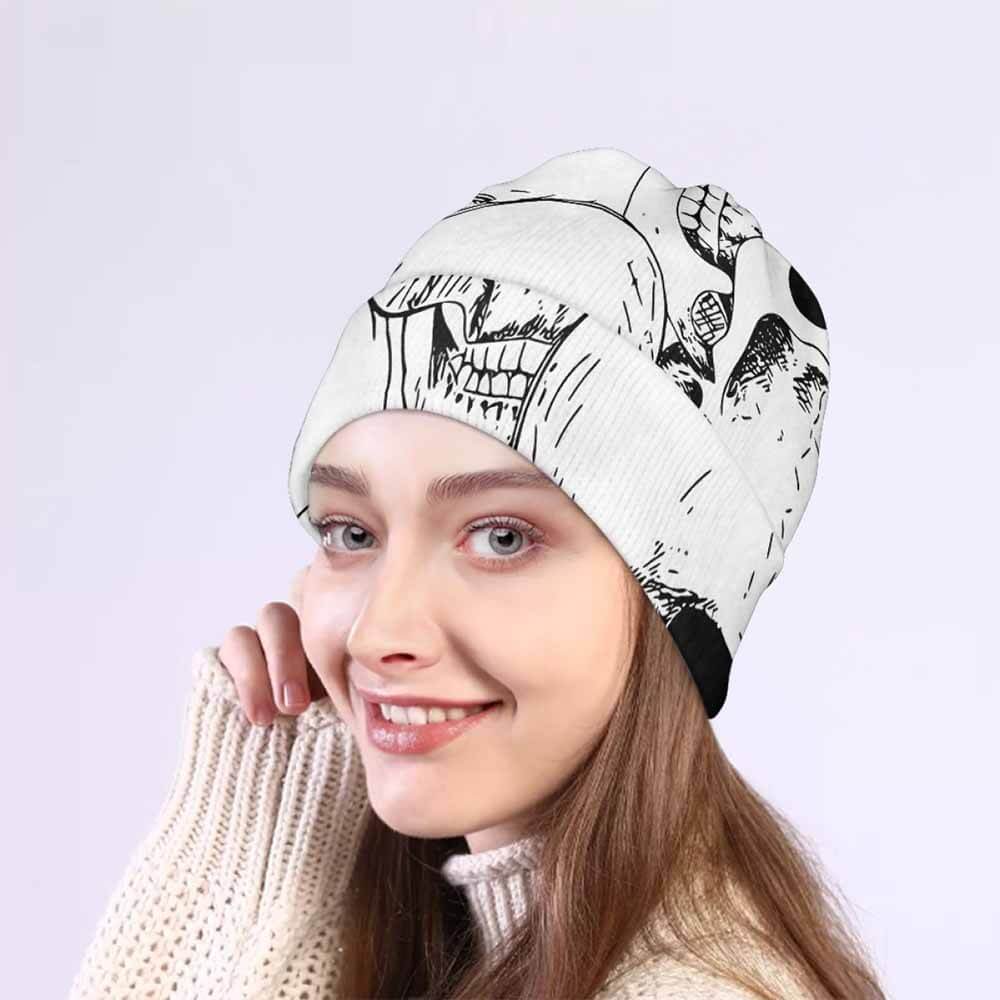 Terrible White Skull Print Warm Knitted Beanies Hat 02 | Gthic.com