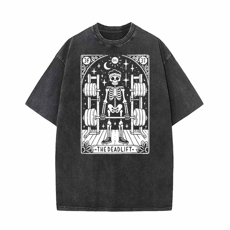 The Deadlift Tarot Card Skull Vintage Washed T-shirt 01 | Gthic.com